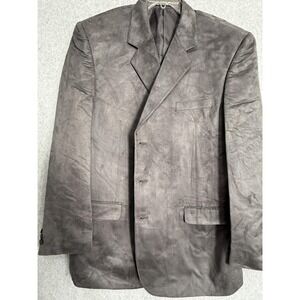 Personal Choice Blazer Sport Coat Mens 48 Gray Faux Suede 3 Button Long Jacket